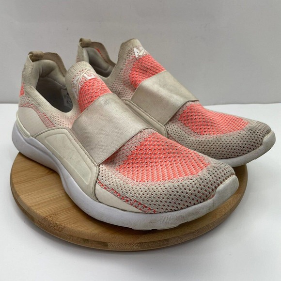 APL Womens Rose Dust Blush White TechLoom Bliss Knit Slip On Running Shoes 8.5 - Picture 1 of 9
